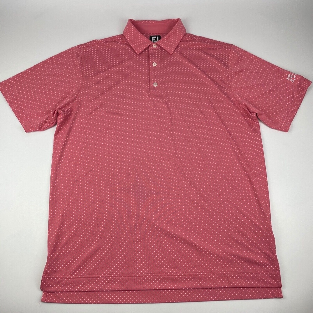 FootJoy FJ Men's Size L Lisle Pink Polka Dot Stretch Performance Golf Polo Shirt